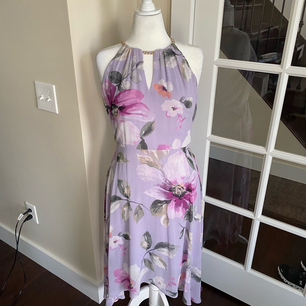 White House Black Market Pink and Purple  Floral Halter Midi Dress NWT
